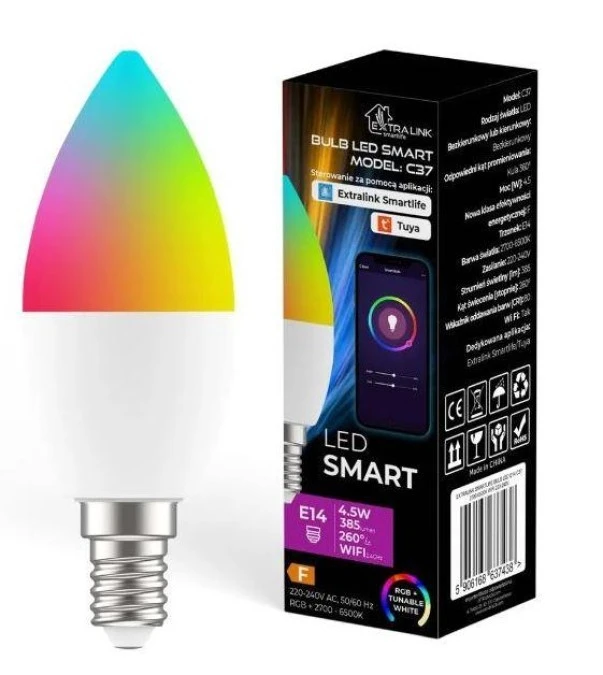 EXTRALINK smartlife żarówka LED E14 C37 2700‑6500K WIFI 220‑240V LED E14 C37