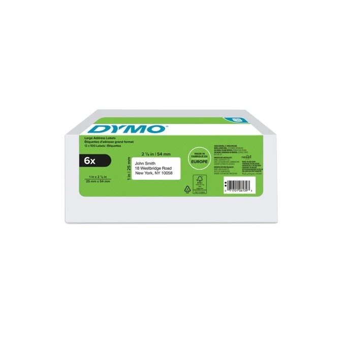 Etykieta na adres zwrotny 25 x 54 mm biała ‑ VALUE PACK 2177563 /6 rolek/500 szt/