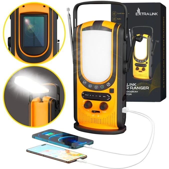 EXTRALINK RADIO AWARYJNE SOLARNE Z KORBKĄ DYNAMO POWERBANK 6000MAH Z LATARKĄ SOS EX.31254