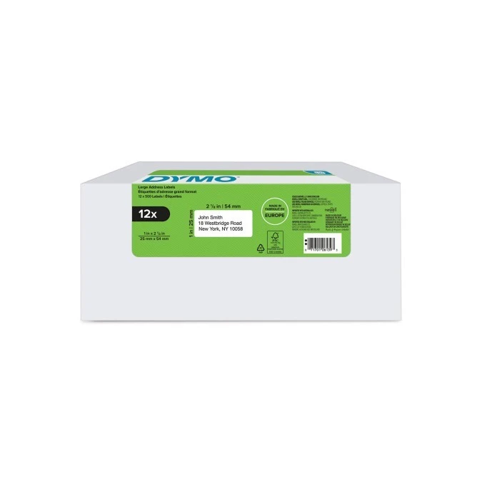 Etykieta na adres zwrotny 25 x 54 mm biała ‑ VALUE PACK 2177563 /12 rolek/500 szt/