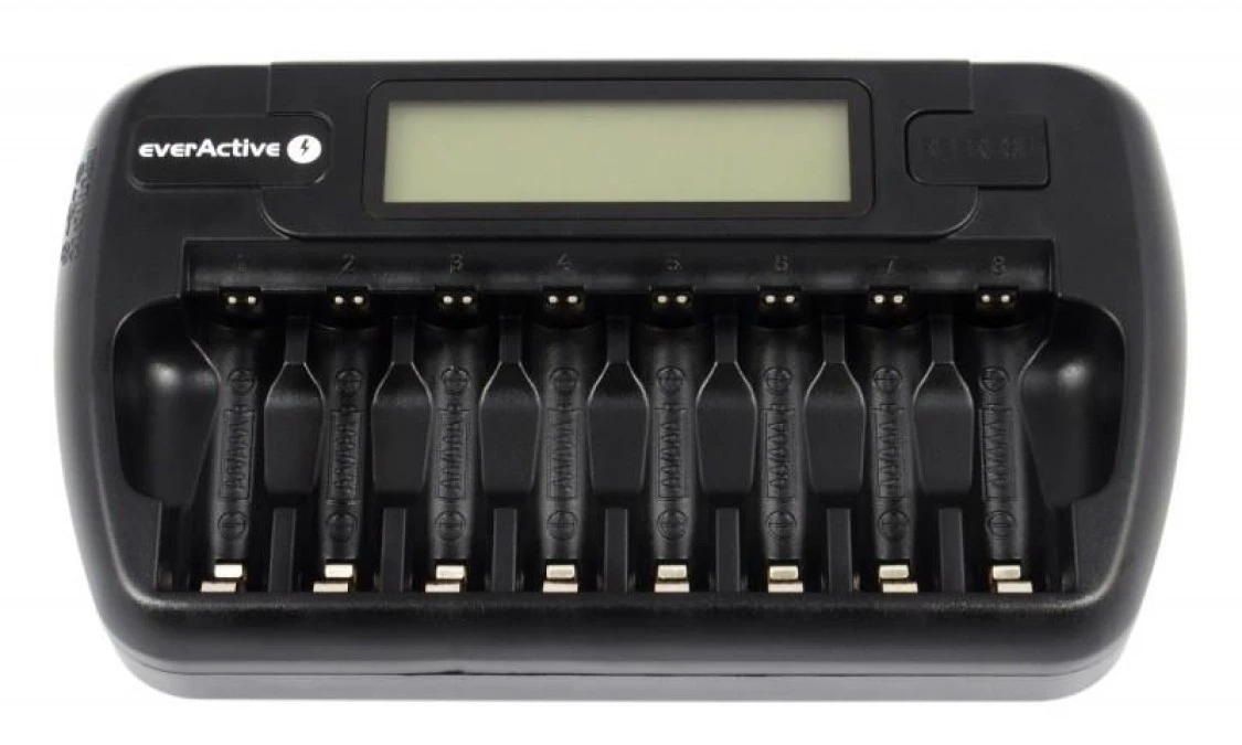 EVERACTIVE ŁADOWARKA PROCESOROWA AAA/AA, 8 W PEŁNI NIEZALEŻNYCH KANAŁÓW, ŁADOWANIE, ODŚWIEŻANIE, ADAPTER 12V W ZEST. NC‑800