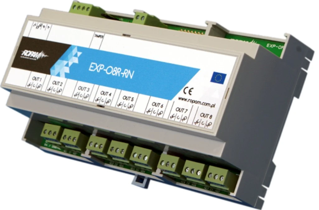 Ekspander 8 wyjść przekaźnikowych 8A/250V,EXP‑O8R‑RN‑D9M współpraca z centralą NeoGSM‑IP/NeoGSM‑IP‑64