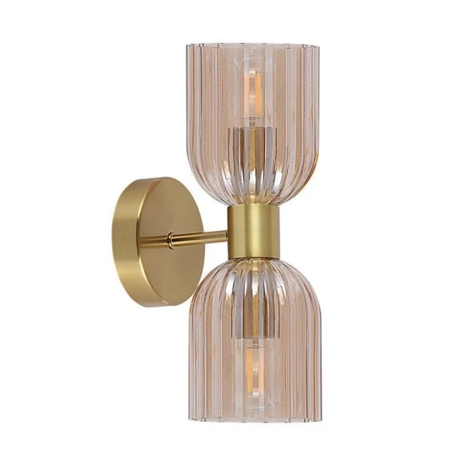 Elegancki kinkiet z nowoczesnymi ozdobnymi kloszami Piega złoto bursztynowy LP‑939/2W amber Light Prestige