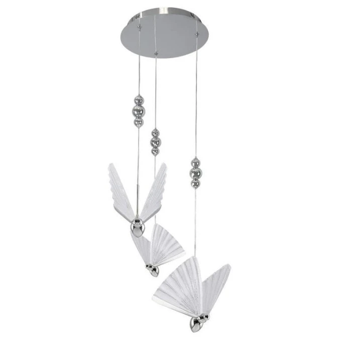 Elegancka lampa z trzema wiszącymi chromowanymi motylami LED CCT LP‑1715/3P CH Light Prestige