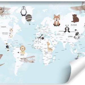 Fototapeta Dziecięca MAPA ŚWIATA Zwierzęta 135x90cm 243887 Fototapeta Dziecięca MAPA ŚWIATA Zwierzęta 135x90cm 243887