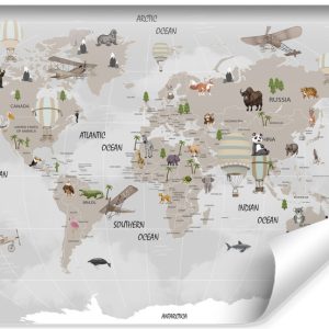 Fototapeta Dziecięca MAPA ŚWIATA Zwierzęta 135x90cm 243875 Fototapeta Dziecięca MAPA ŚWIATA Zwierzęta 135x90cm 243875