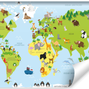 Fototapeta Dziecięca MAPA ŚWIATA Zwierzęta 360x240cm 254868 Fototapeta Dziecięca MAPA ŚWIATA Zwierzęta 360x240cm 254868