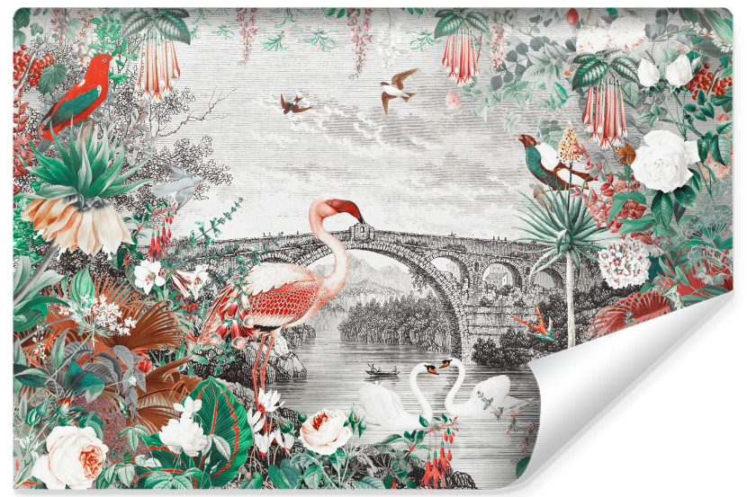 Fototapeta FLAMING Most Kwiaty Styl Vintage 416x254cm 311226