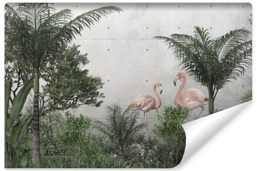 Fototapeta Flamingi i drzewa na betonie 135x90cm 172789