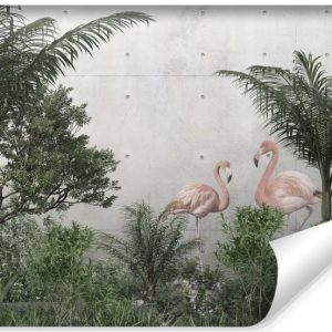 Fototapeta Flamingi i drzewa na betonie 460x300cm 172705 Fototapeta Flamingi i drzewa na betonie 460x300cm 172705