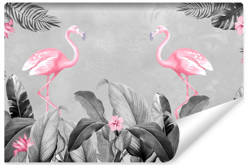 Fototapeta FLAMINGI Liście Tropikalne 3D 312x219cm 248432