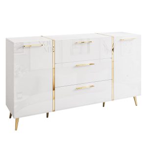 Komoda ONYX biały połysk Złote nóżki 158cm UCHWYTY 91320 Komoda ONYX biały połysk Złote nóżki 158cm UCHWYTY 91320