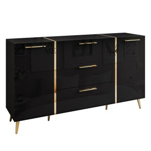 Komoda ONYX czarny połysk złote nóżki 158 cm UCHWYTY 91321 Komoda ONYX czarny połysk złote nóżki 158 cm UCHWYTY 91321