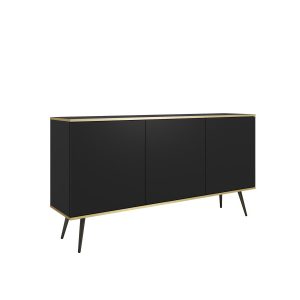 Komoda ORINO 160 cm kolor czarny ze złotymi detalami/czarne nóżki 560845 Komoda ORINO 160 cm kolor czarny ze złotymi detalami/czarne nóżki 560845