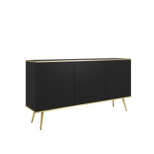 Komoda ORINO 160 cm kolor czarny ze złotymi detalami/złote nóżki 560840 Komoda ORINO 160 cm kolor czarny ze złotymi detalami/złote nóżki 560840