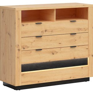 Komoda Ostia 117 cm z 4 szufladami i 2 półkami dąb artisan/dąb czarny 40774 Komoda Ostia 117 cm z 4 szufladami i 2 półkami dąb artisan/dąb czarny 40774