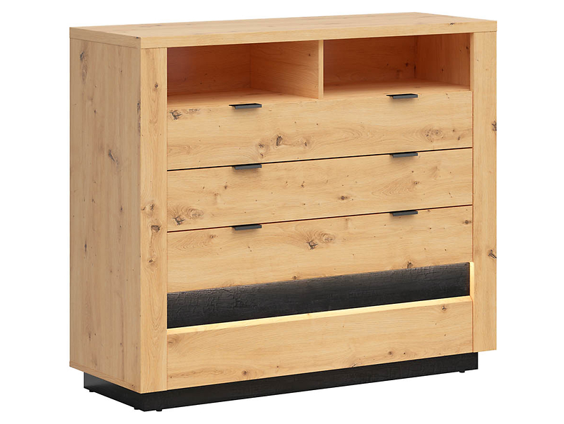Komoda Ostia 117 cm z 4 szufladami i 2 półkami dąb artisan/dąb czarny 40774