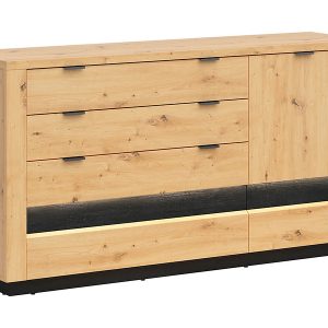 Komoda Ostia 161 cm z drzwiami i 4 szufladami dąb artisan/dąb czarny 37465 Komoda Ostia 161 cm z drzwiami i 4 szufladami dąb artisan/dąb czarny 37465
