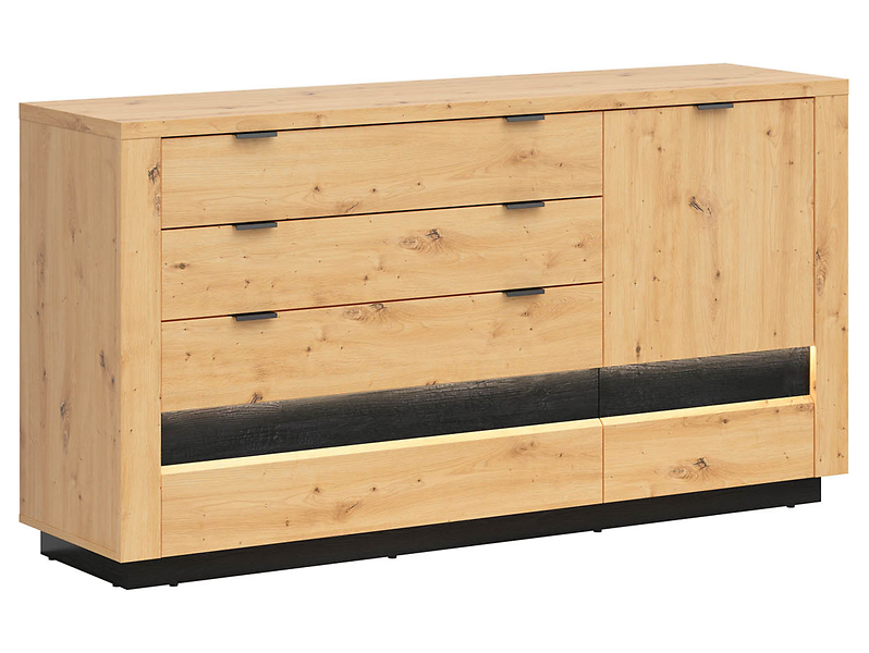 Komoda Ostia 161 cm z drzwiami i 4 szufladami dąb artisan/dąb czarny 37465