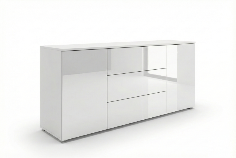 Komoda PARMA 150 cm, biały/biały połysk 855398