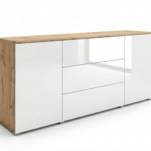 Komoda PARMA 150 cm, dąb wotan/biały połysk 855405