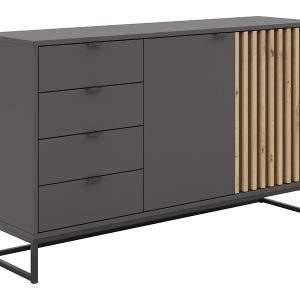 Komoda Phil 140 cm z 2 drzwiami i 4 szufladami dąb artisan/antracyt 961626 Komoda Phil 140 cm z 2 drzwiami i 4 szufladami dąb artisan/antracyt 961626
