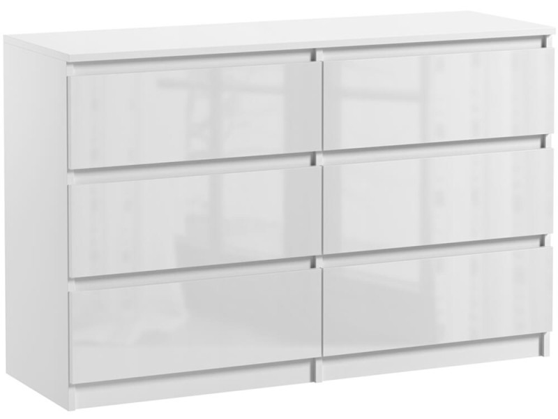 Komoda Pojemna Biała Pari 6 Szuflad Biały Połysk 120 CM 337478