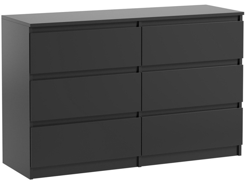 Komoda Pojemna Czarna Pari 6 Szuflad Czarny Mat 120 CM 337473