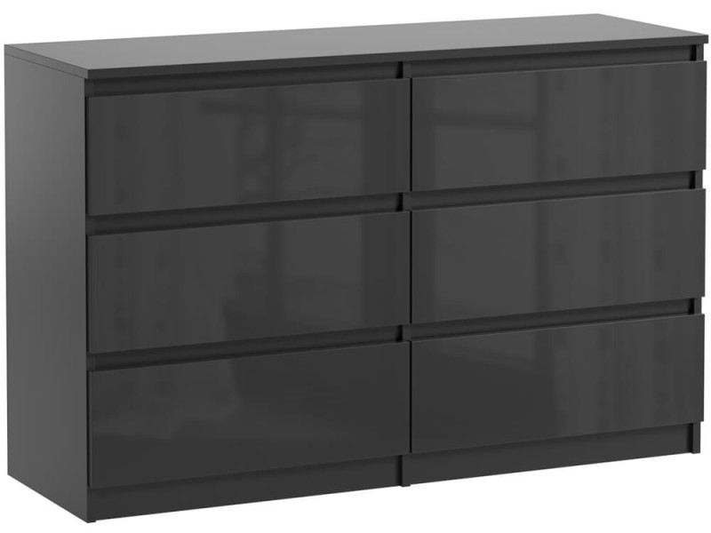 Komoda Pojemna Czarna Pari 6 Szuflad Czarny Połysk 120 CM 337477