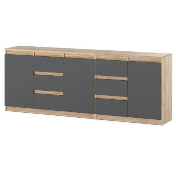 Komoda pojemna do salonu 6 szuflad 200cm sonoma szara mat 375509
