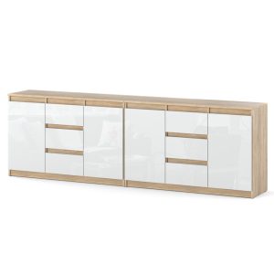 Komoda pojemna szafka dąb sonoma biały połysk 6 szuflad 595354 Komoda pojemna szafka dąb sonoma biały połysk 6 szuflad 595354