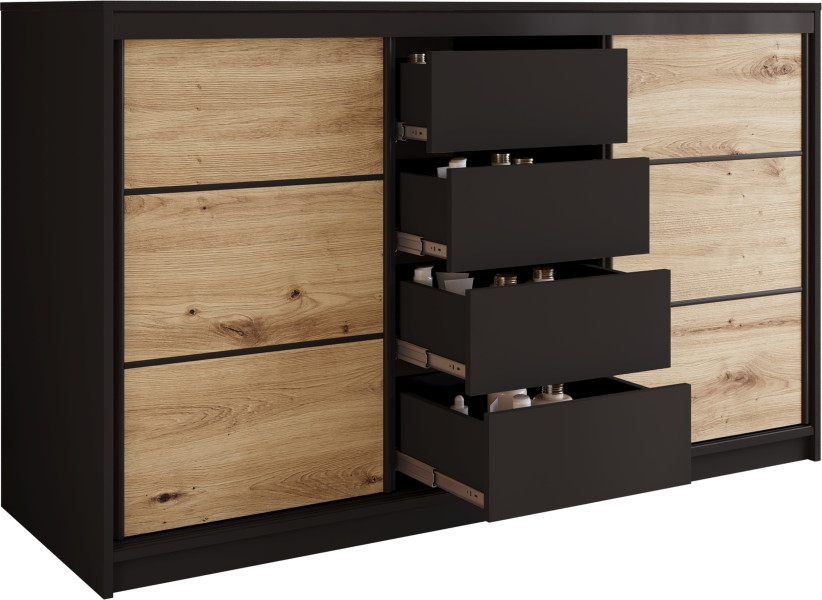 Komoda przesuwna 160 cm z szufladami LOFT czarny / dąb artisan 701825