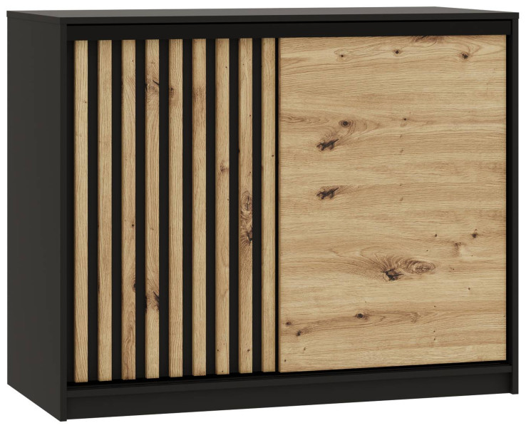 Komoda przesuwna z lamelami 120 cm LOFT czarny / dąb artisan 702296