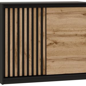 Komoda przesuwna z lamelami 120 cm LOFT czarny / dąb wotan 702266
