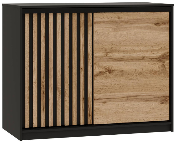 Komoda przesuwna z lamelami 120 cm LOFT czarny / dąb wotan 702266