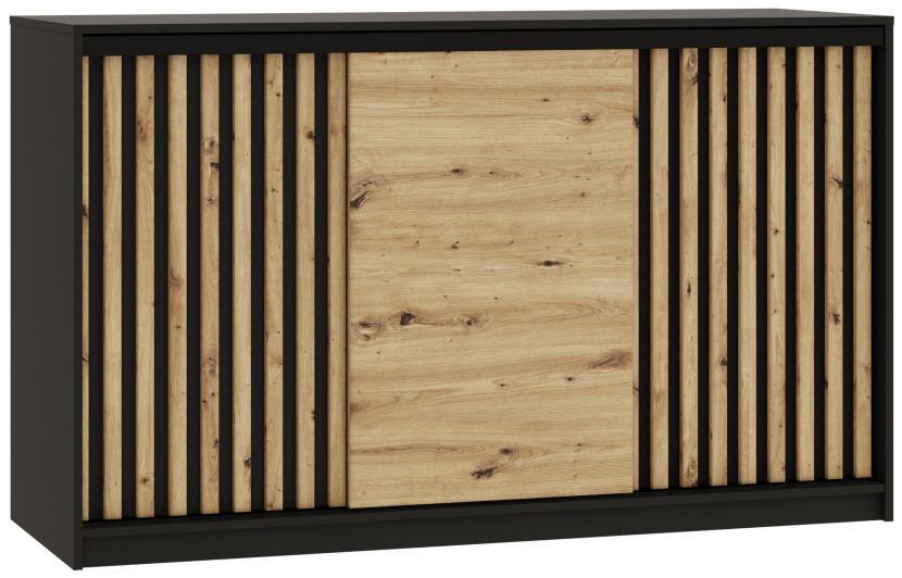 Komoda przesuwna z lamelami 160 cm LOFT czarny / dąb artisan 702285