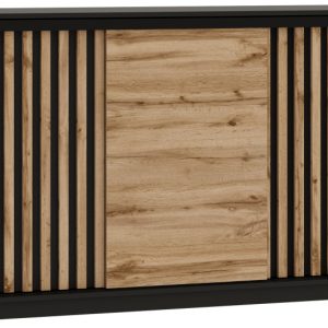 Komoda przesuwna z lamelami 160 cm LOFT czarny / dąb wotan 702297
