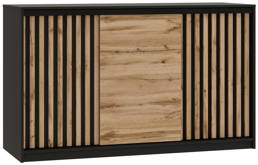 Komoda przesuwna z lamelami 160 cm LOFT czarny / dąb wotan 702297