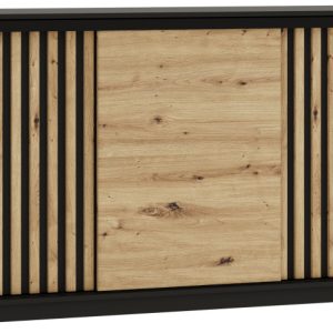 Komoda przesuwna z lamelami 180 cm LOFT czarny / dąb artisan 702307
