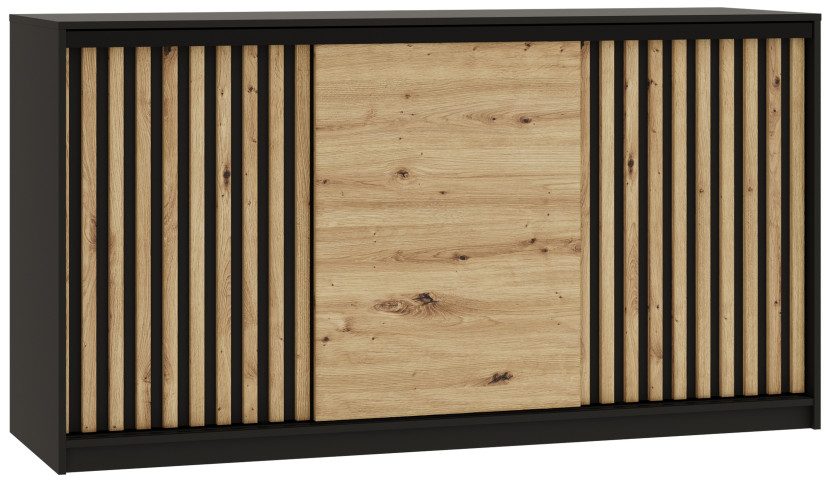Komoda przesuwna z lamelami 180 cm LOFT czarny / dąb artisan 702307