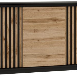 Komoda przesuwna z lamelami 180 cm LOFT czarny / dąb wotan 702279