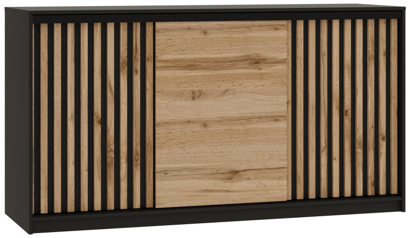 Komoda przesuwna z lamelami 180 cm LOFT czarny / dąb wotan 702279
