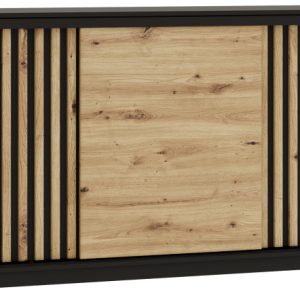Komoda przesuwna z lamelami 200 cm LOFT czarny / dąb artisan 702288