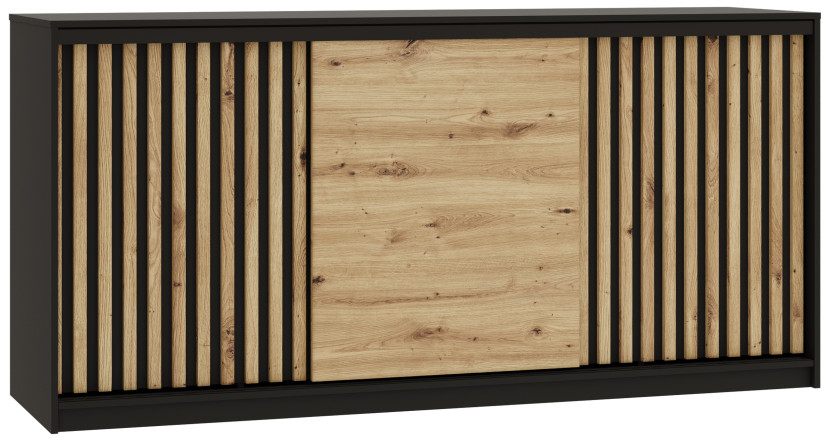 Komoda przesuwna z lamelami 200 cm LOFT czarny / dąb artisan 702288