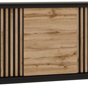Komoda przesuwna z lamelami 200 cm LOFT czarny / dąb wotan 702302