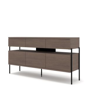 Komoda PUFFIN 154 cm 3D3S chłodny brąz fornir lakierowany metalowe nóżki 879347 Komoda PUFFIN 154 cm 3D3S chłodny brąz fornir lakierowany metalowe nóżki 879347