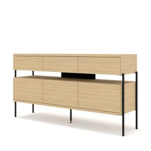 Komoda PUFFIN 154 cm 3D3S dąb naturalny fornir lakierowany metalowe nóżki 879345 Komoda PUFFIN 154 cm 3D3S dąb naturalny fornir lakierowany metalowe nóżki 879345