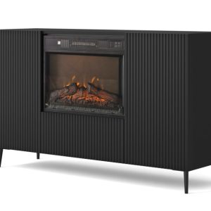Komoda RAVENNA B 140 cm 2D1K z kominkiem elektrycznym czarny mat frezowany 512226 Komoda RAVENNA B 140 cm 2D1K z kominkiem elektrycznym czarny mat frezowany 512226