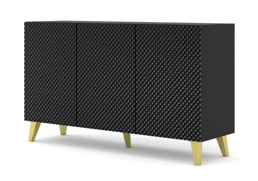 Komoda Ravenna C 150 cm 3D frez czarny połysk + nogi złote FPZL 240513