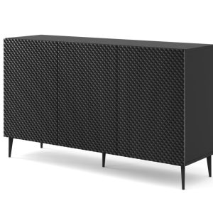 Komoda Ravenna C 150 cm 3D frez czarny połysk + szpilki czarne 240507 Komoda Ravenna C 150 cm 3D frez czarny połysk + szpilki czarne 240507